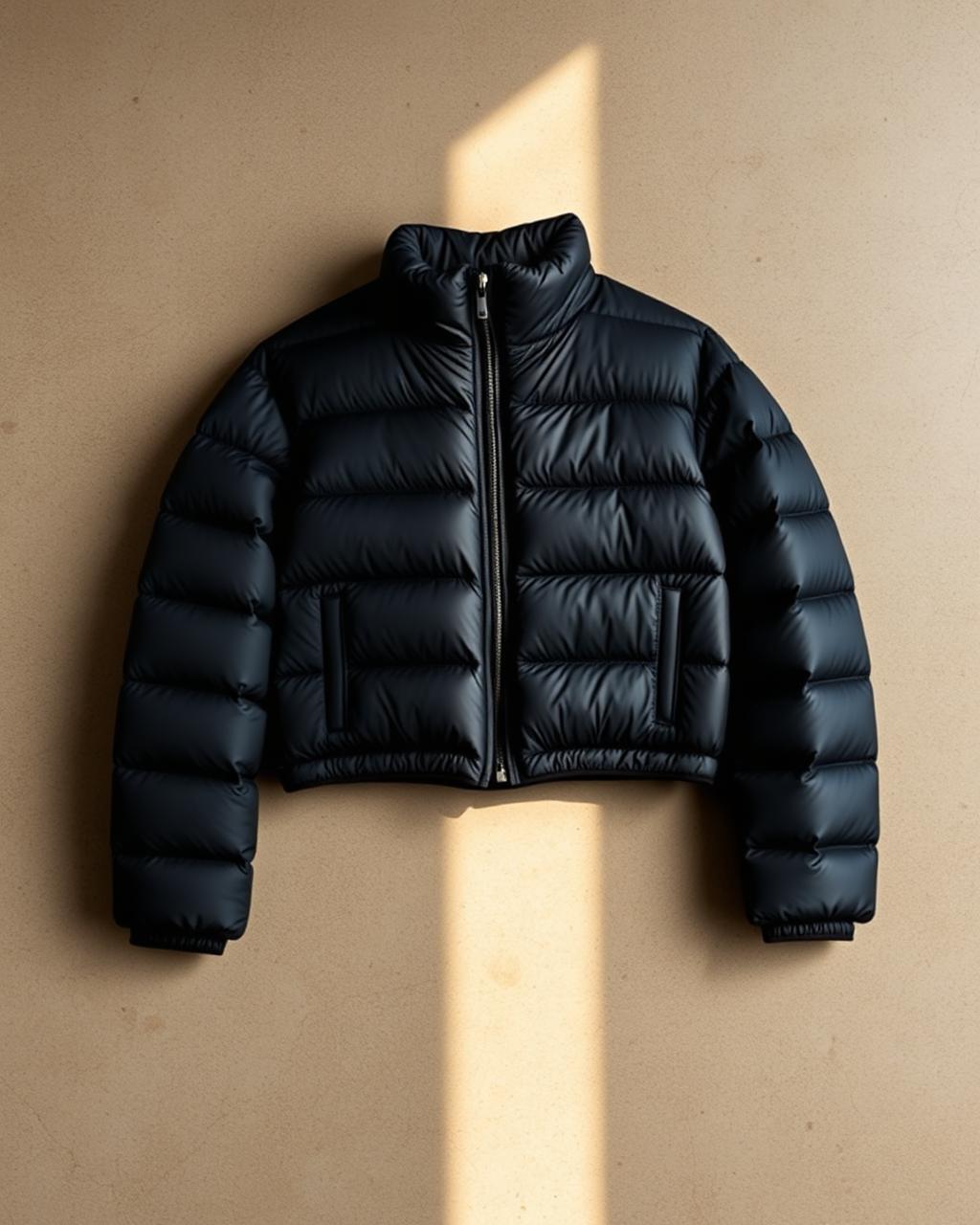Cropped Down Puffer — Black