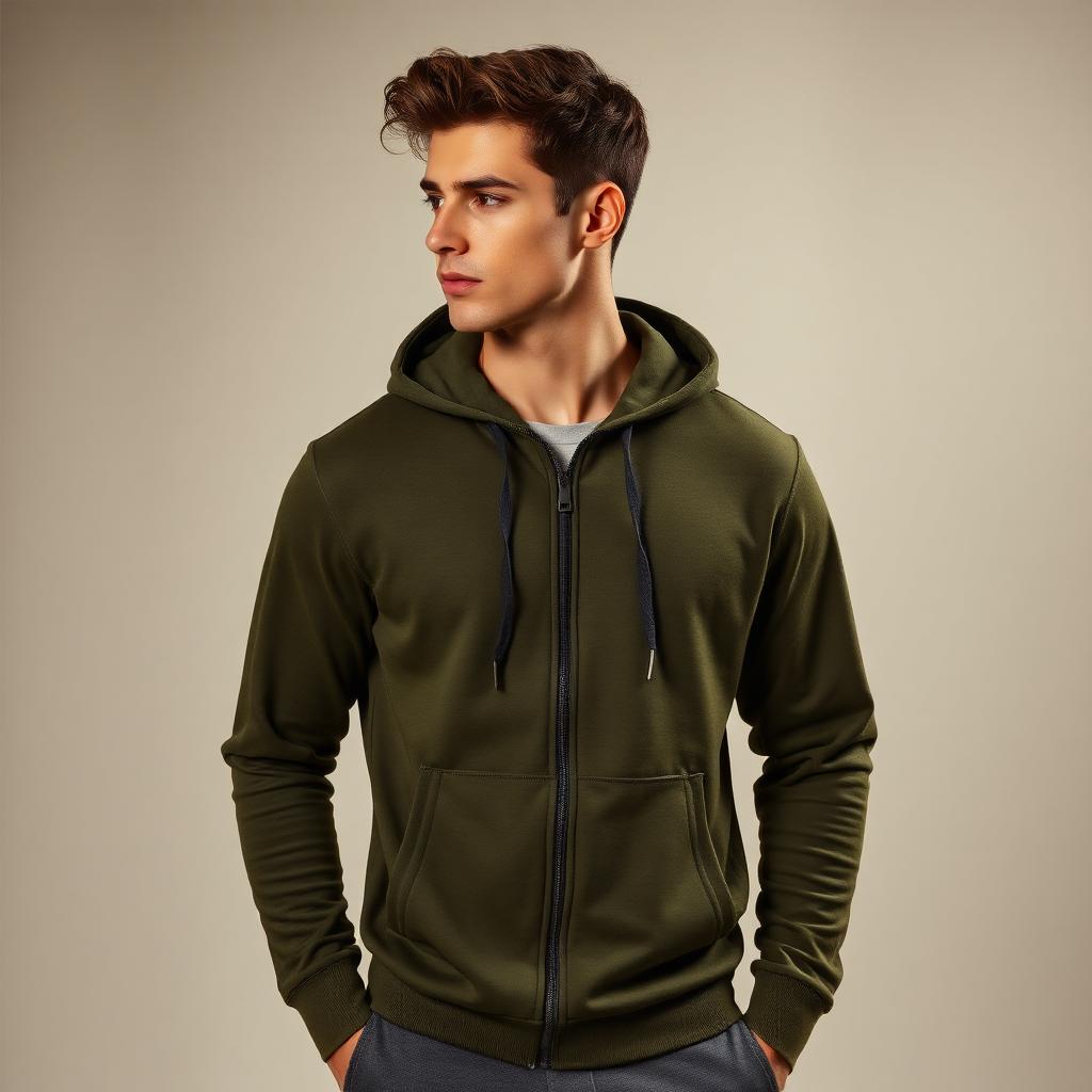 Full-Zip Fleece Hoodie — Olive