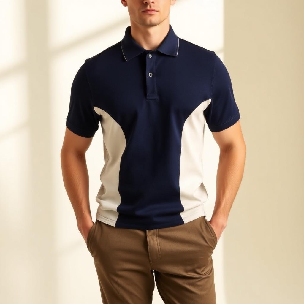 Color-Block Piqué Polo — Navy / Cream