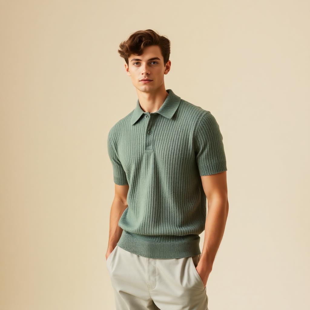 Short-Sleeve Knit Polo — Sage