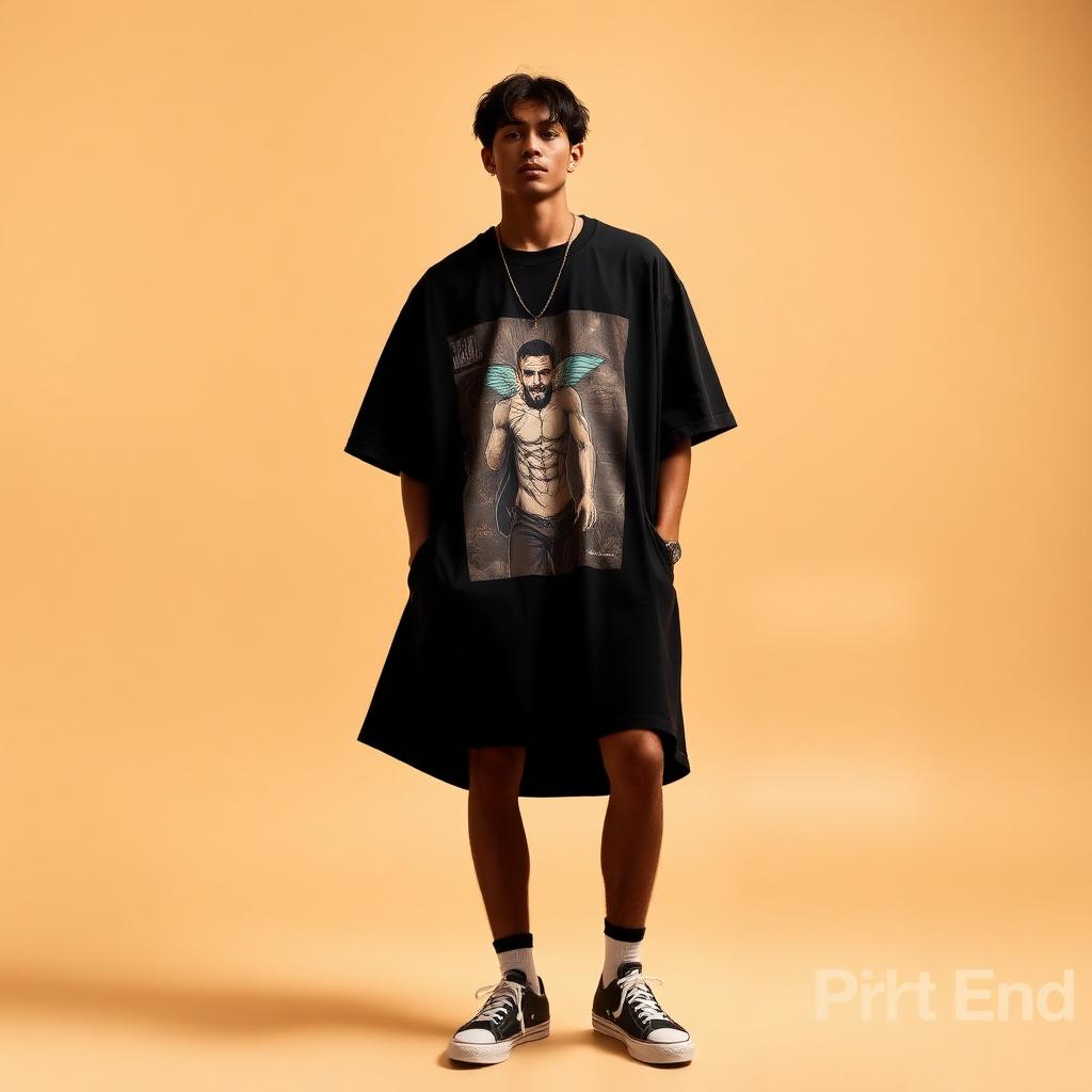 Oversized Graphic Print Tee — Washed Black
