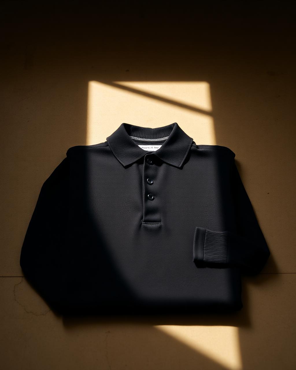 Long-Sleeve Piqué Polo — Black