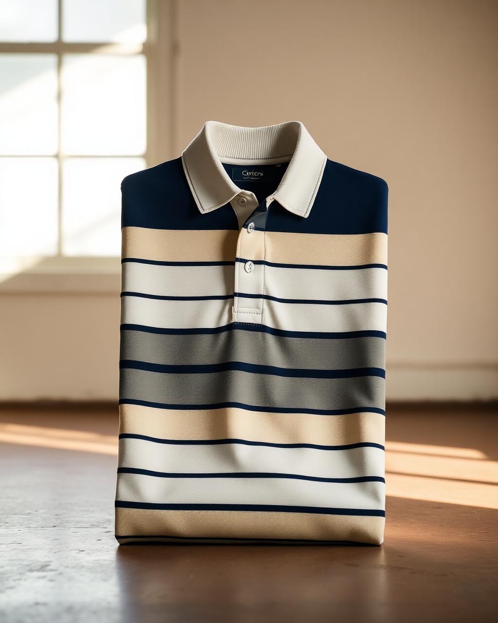 Block Stripe Rugby Polo — Navy / Cream