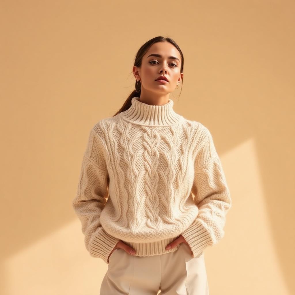 Women's Cable-Knit Turtleneck — Cream