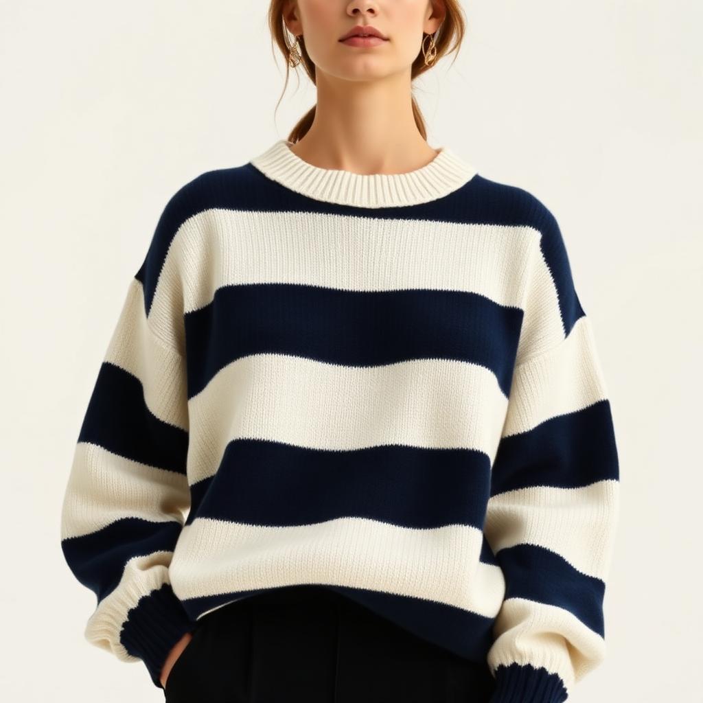 Women's Oversized Striped Crewneck — Navy
