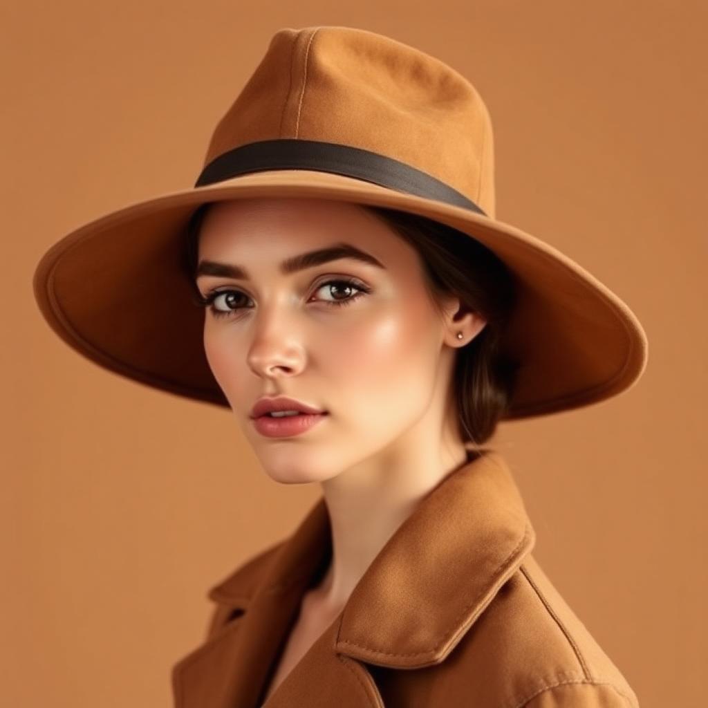 Women's Suede Wide-Brim Hat — Camel