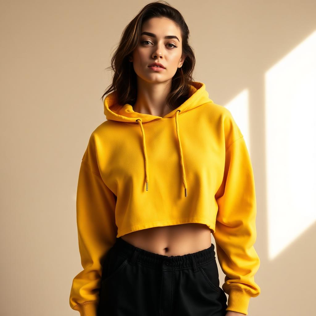 Women's Cropped Drawstring Hoodie — Butter