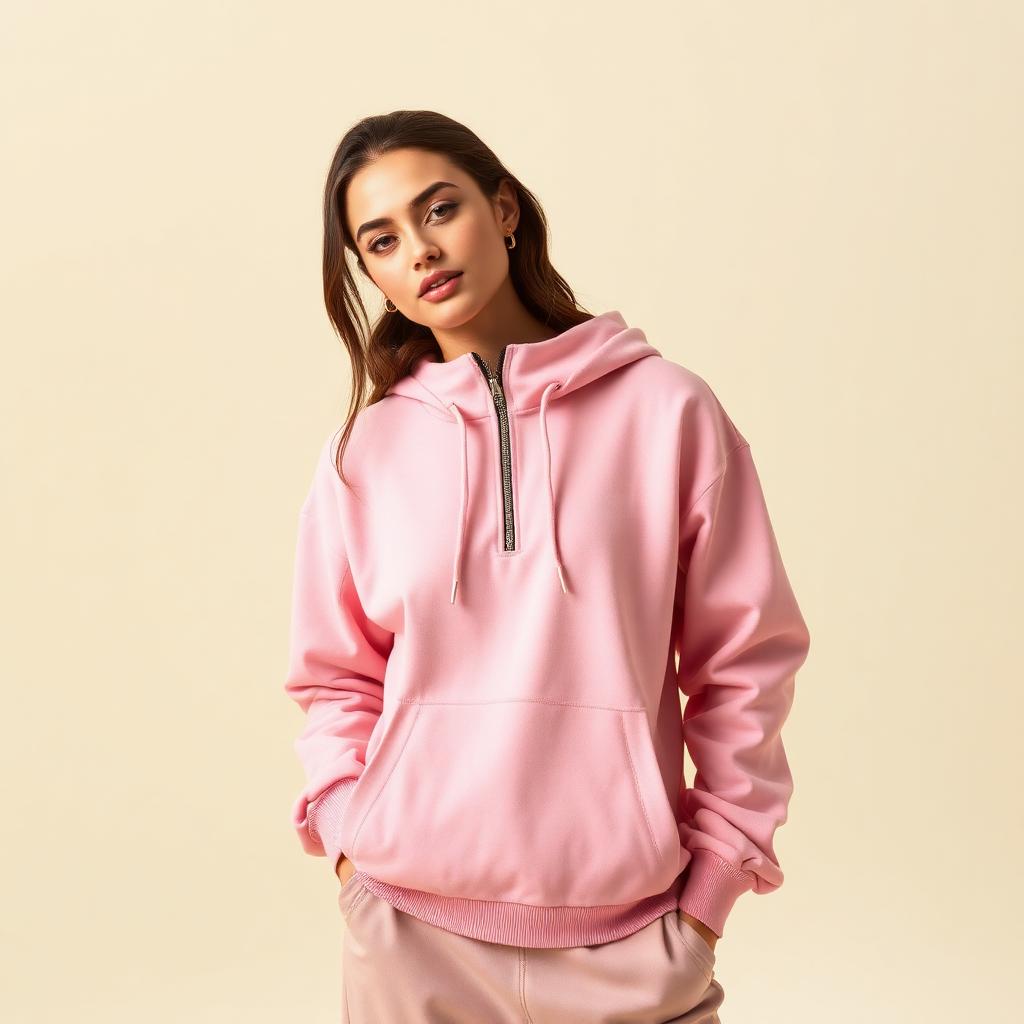 Women's Half-Zip Hoodie — Soft Pink