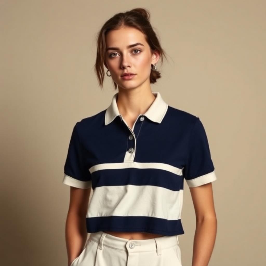 Women's Cropped Rugby Polo — Navy / Cream