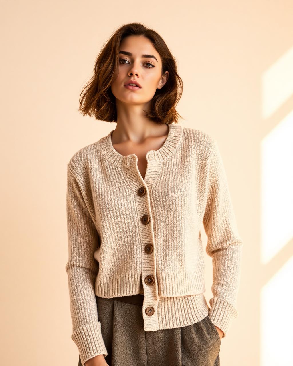 Women's Cropped Rib Cardigan — Sand