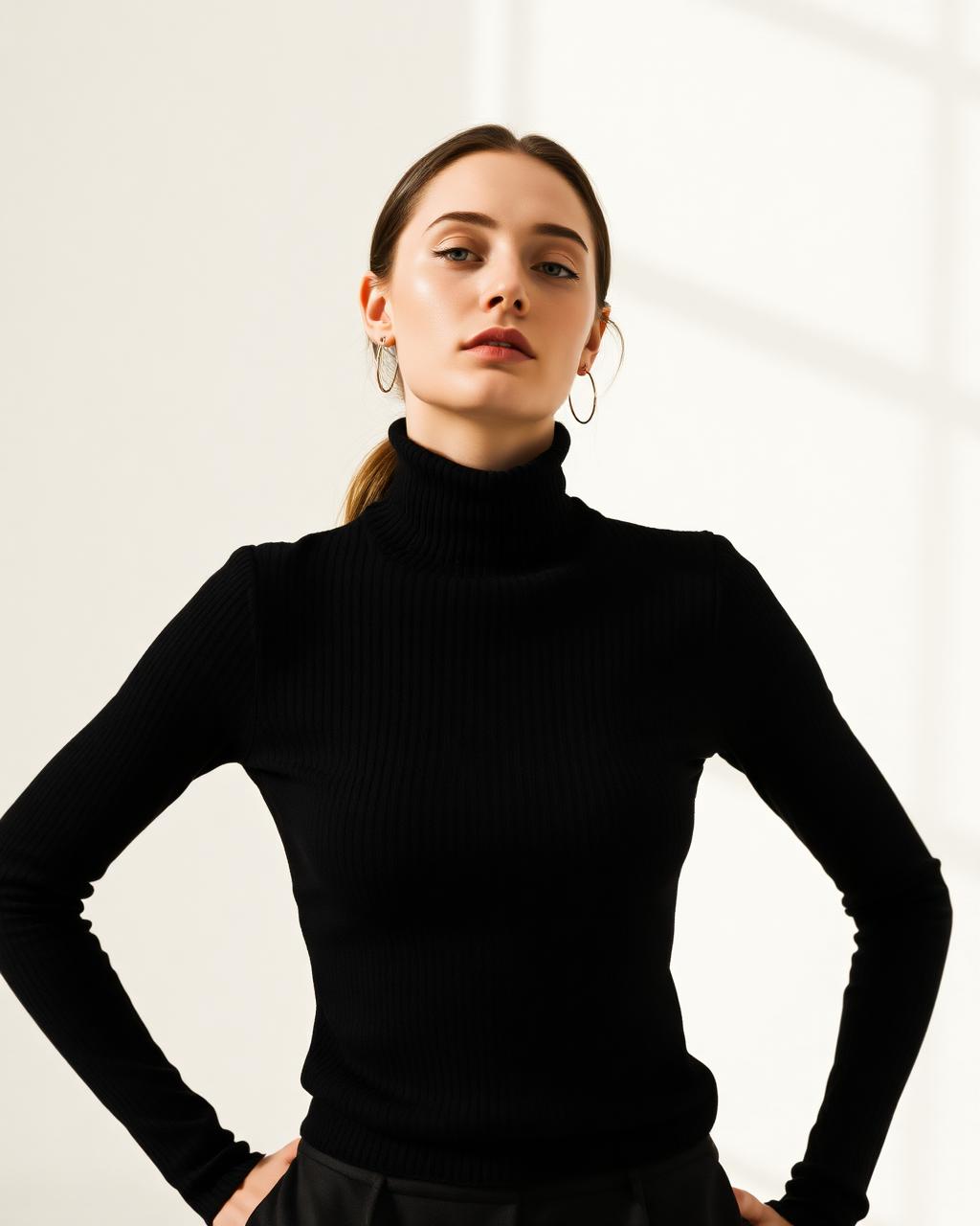 Women's Fitted Rib Turtleneck — Black