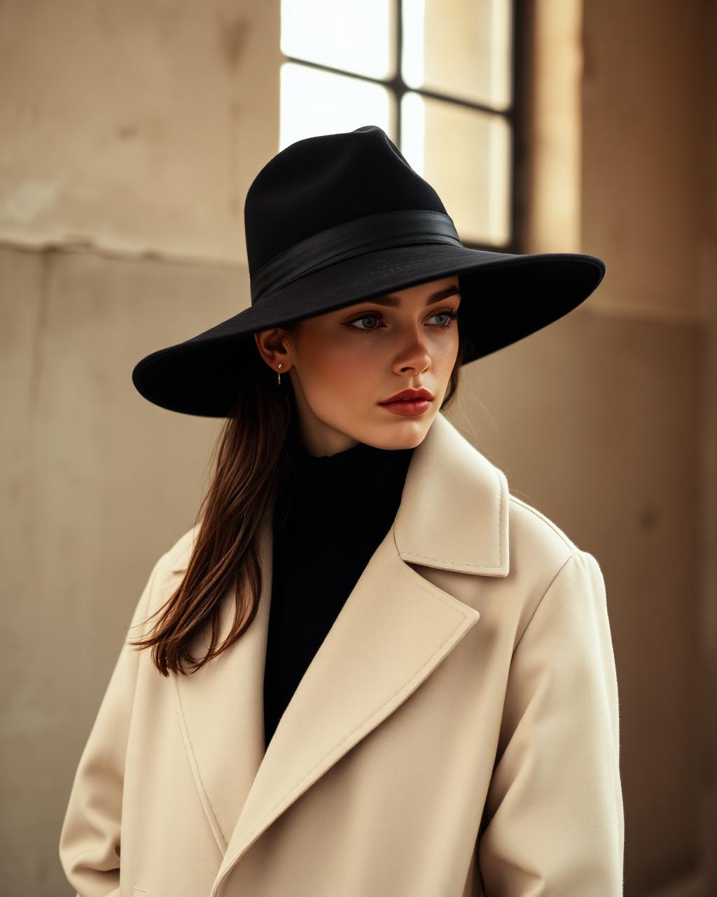 Women's Wide-Brim Wool Hat — Black