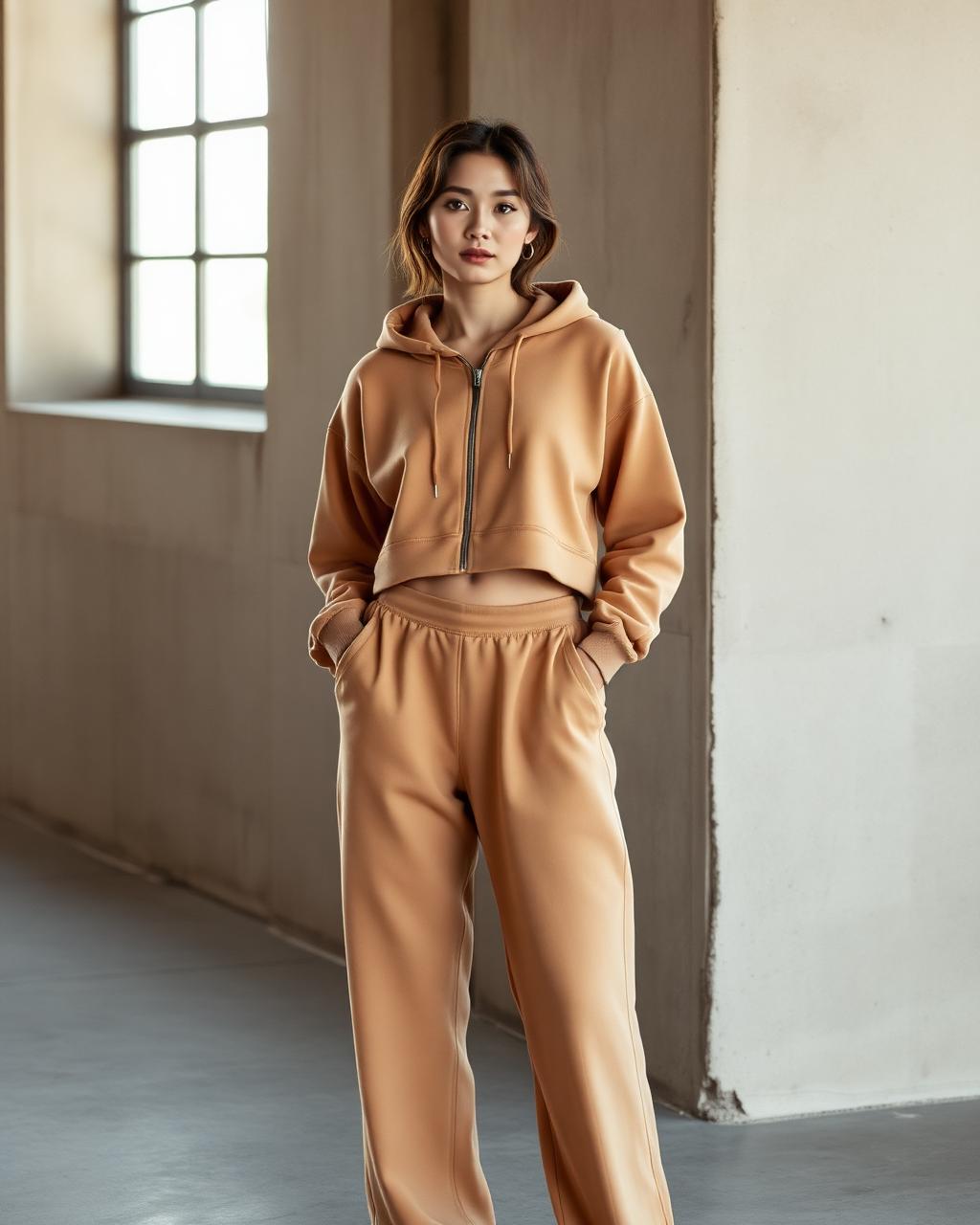 Women's Cropped Zip Hoodie — Sand