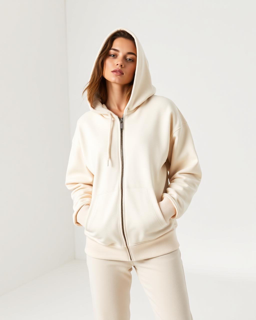 Women's Full-Zip Hoodie — Cream