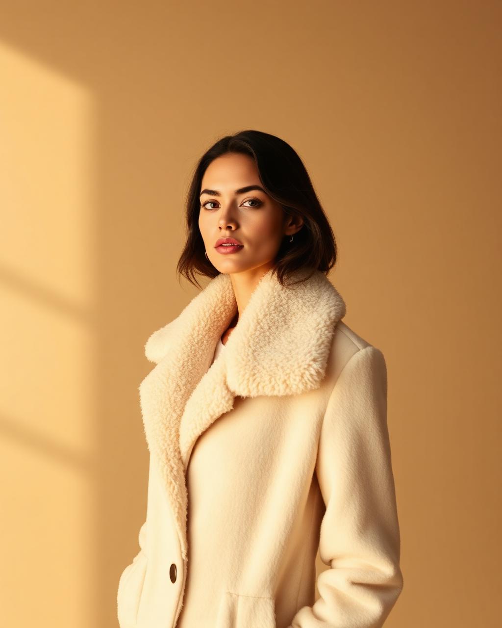 Women's Shearling Collar Coat — Cream