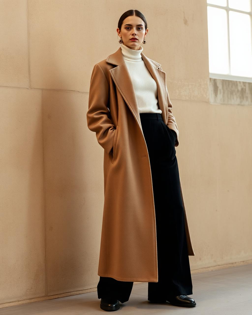 Women's Long Wool Overcoat — Oat