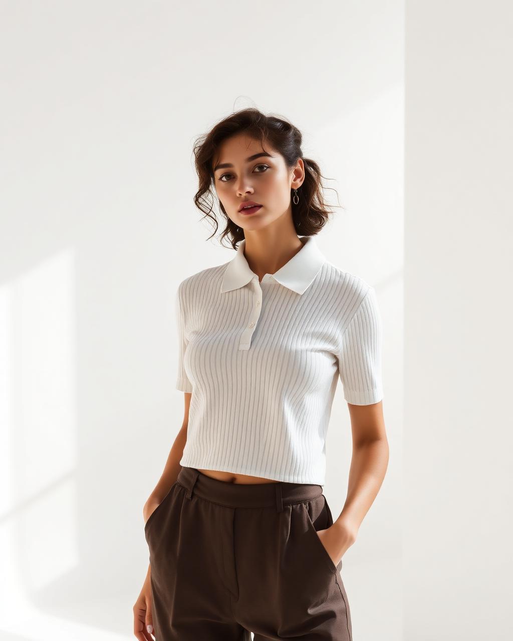 Women's Cropped Rib Polo — Cream