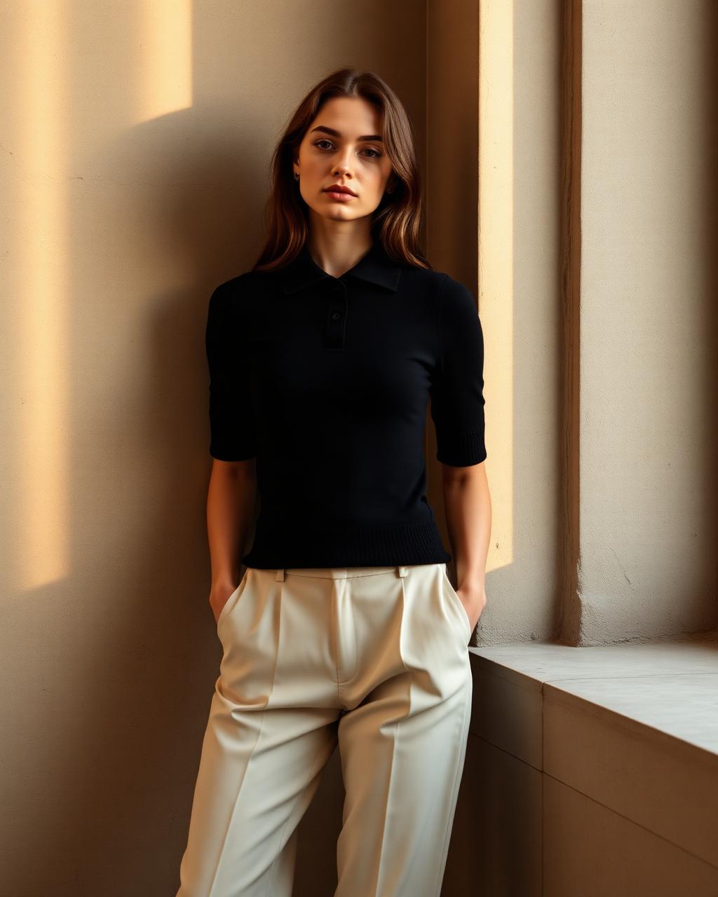 Women's Fitted Knit Polo — Black
