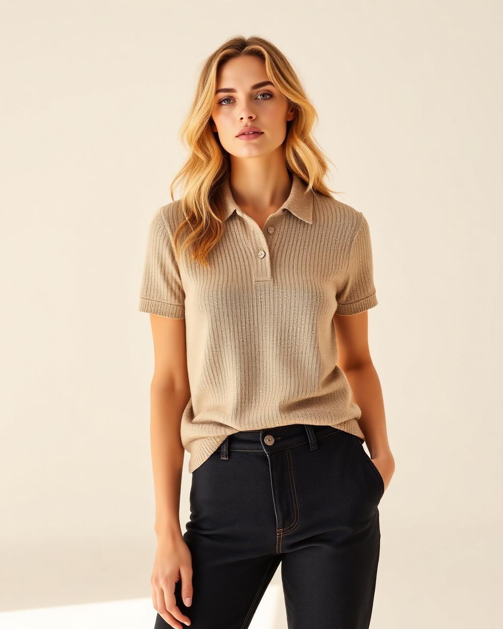 Women's Oat Knit Polo — Oat