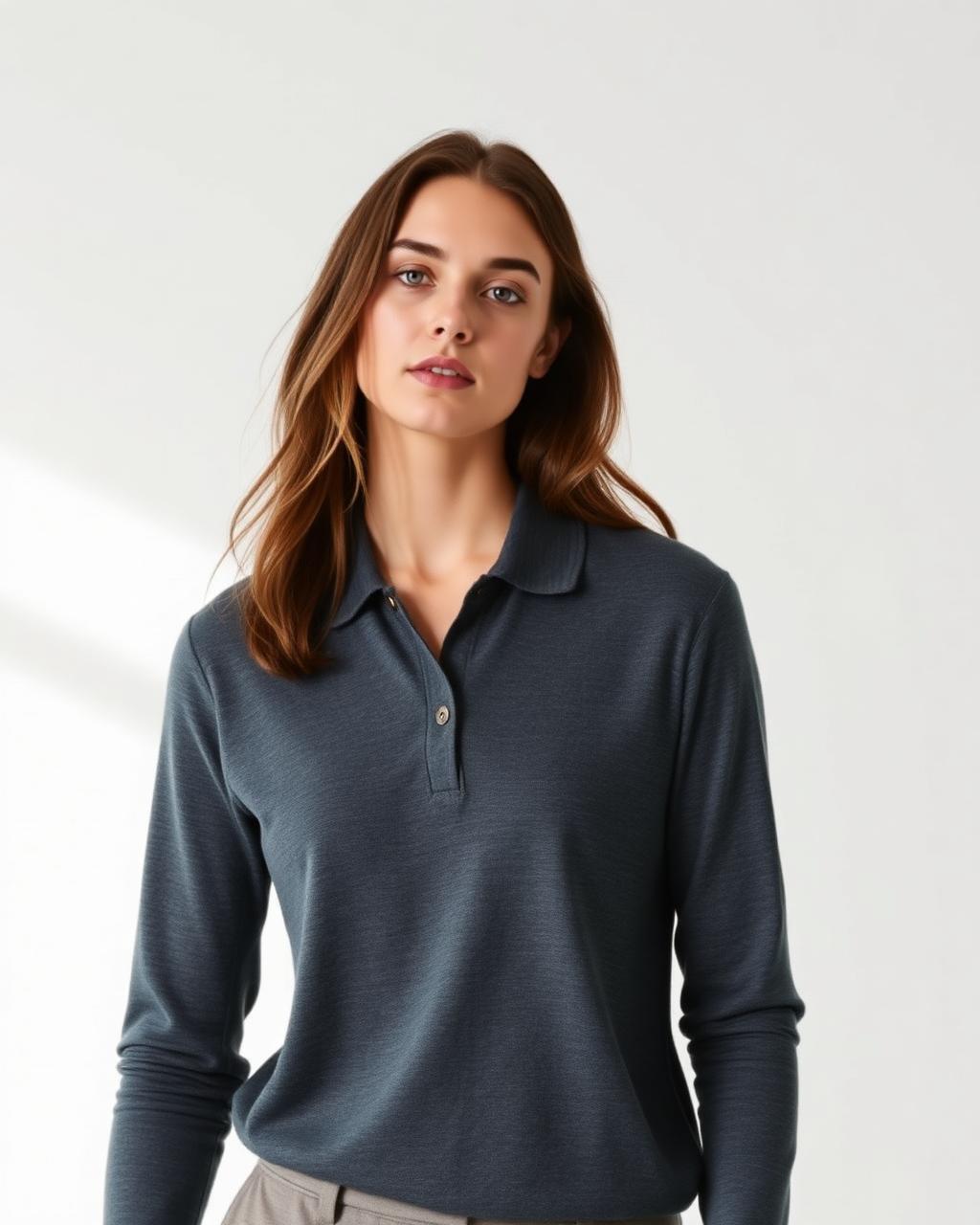 Women's Long-Sleeve Merino Polo — Charcoal