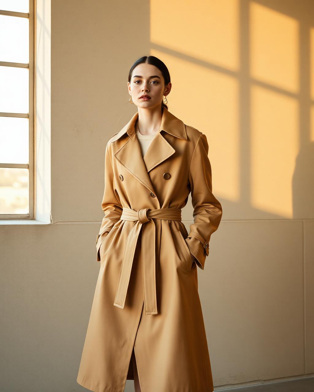 Women's Belted Trench Coat — Camel